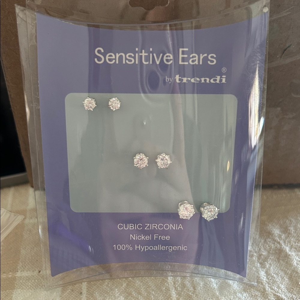 Silver Cubic Zirconia Stud Earrings Set